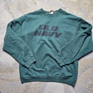 Vintage Old Navy Crew Neck Sweatshirt Mens Medium Green Pullover Logo Graphic